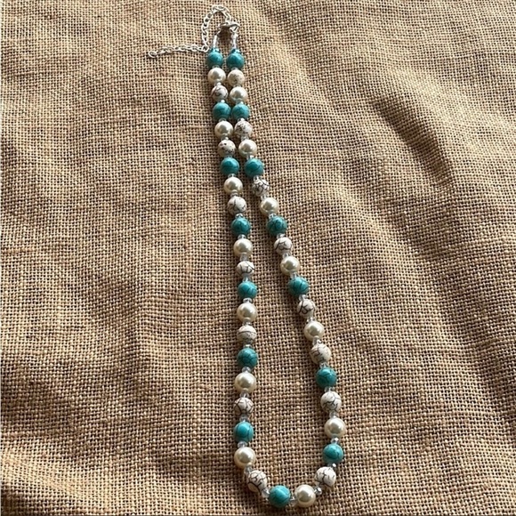 Turquoise necklace Adjustable with crystals extender New - Picture 7 of 10